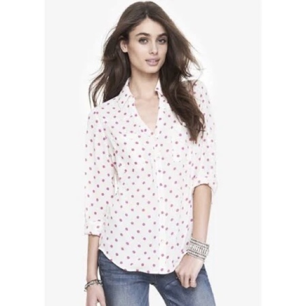 Express Portofino Pink Polka Dot Shirt XS